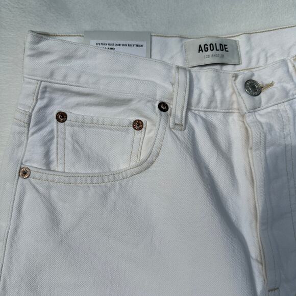 AGOLDE 90's Pinch Waist High Rise Cutoff Jean Shorts Porcelain White Size 27 - Picture 7 of 14